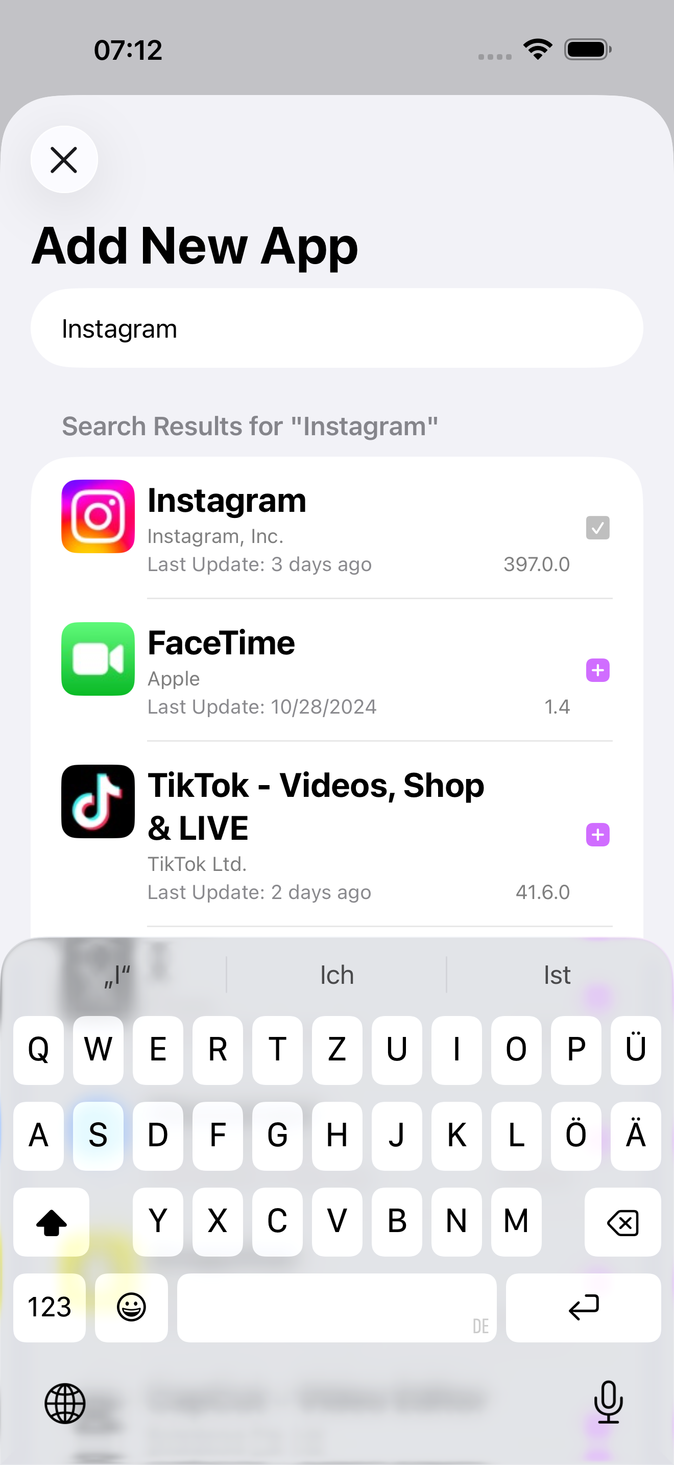 Add new app screen